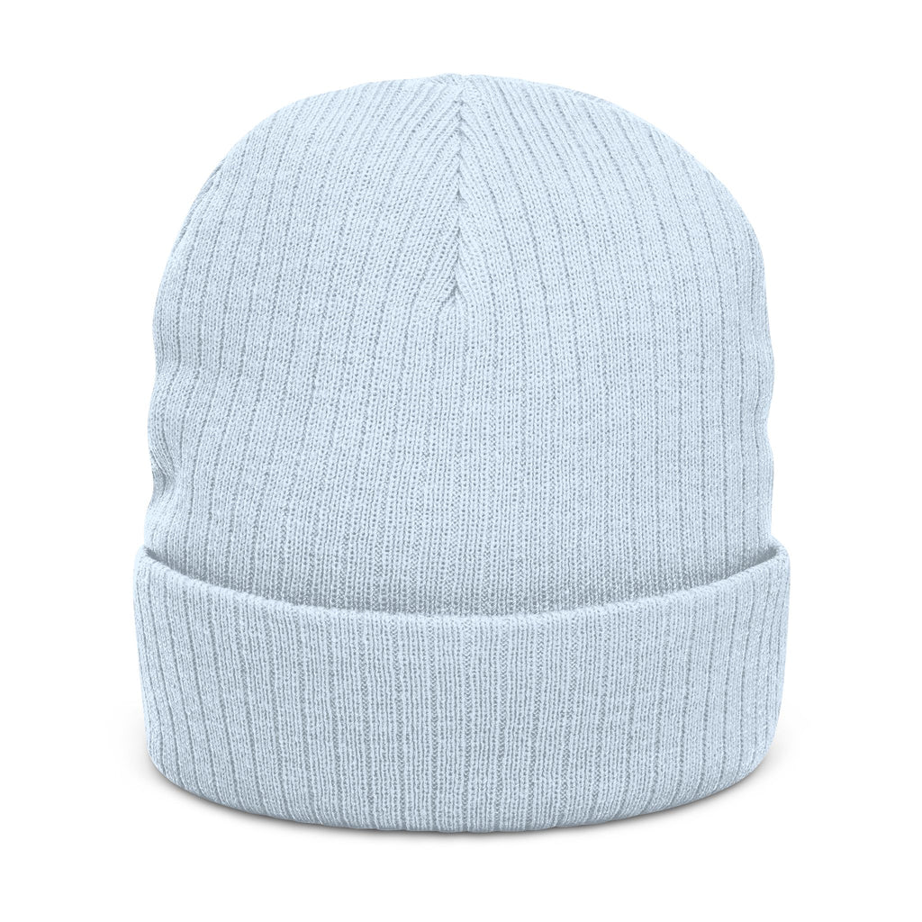 Embroidered Ribbed Beanie — Minimalist Black Knit Hat