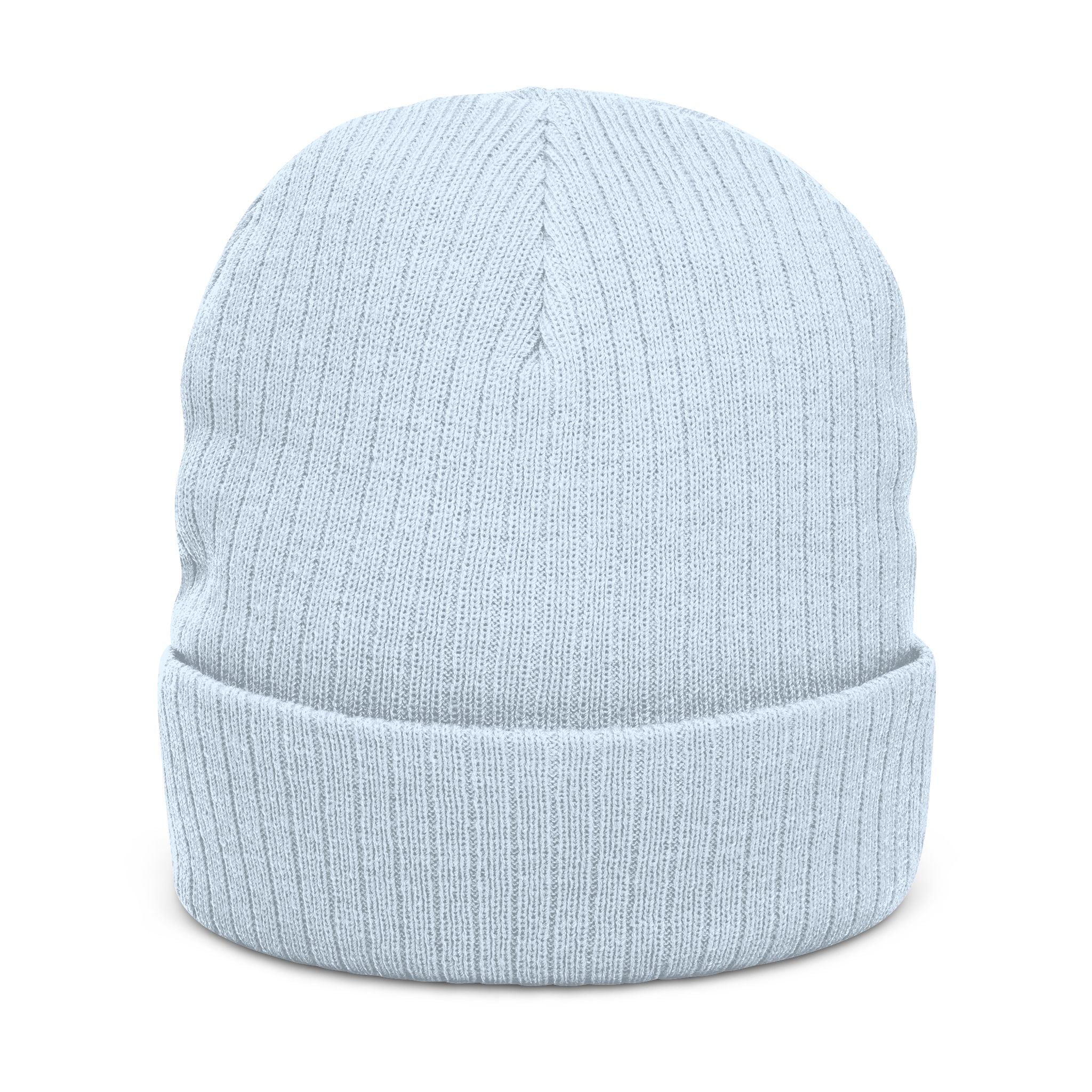 Embroidered Ribbed Beanie — Minimalist Black Knit Hat
