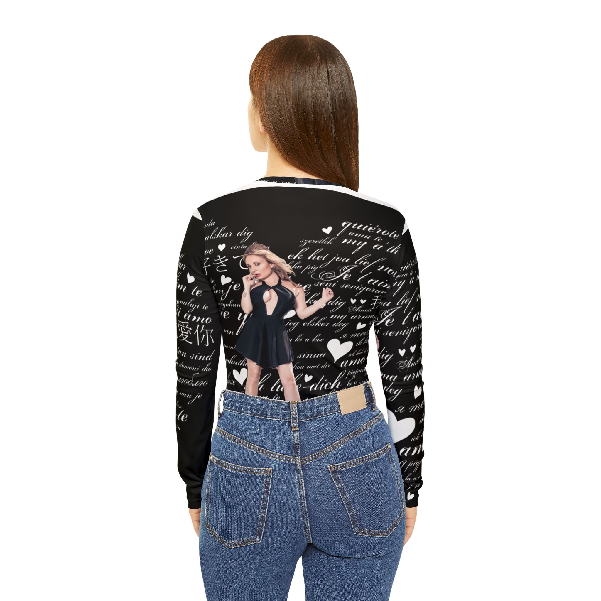 Romantic Script V-Neck Long Sleeve — Vintage Pinup Love Print