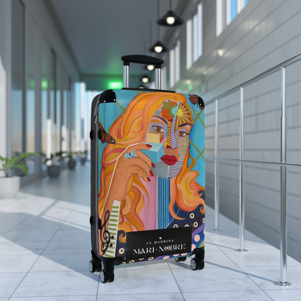 LA MADRINA Artistic Abstract Face Carry-On Suitcase – Colorful Pop Portrait Travel Luggage