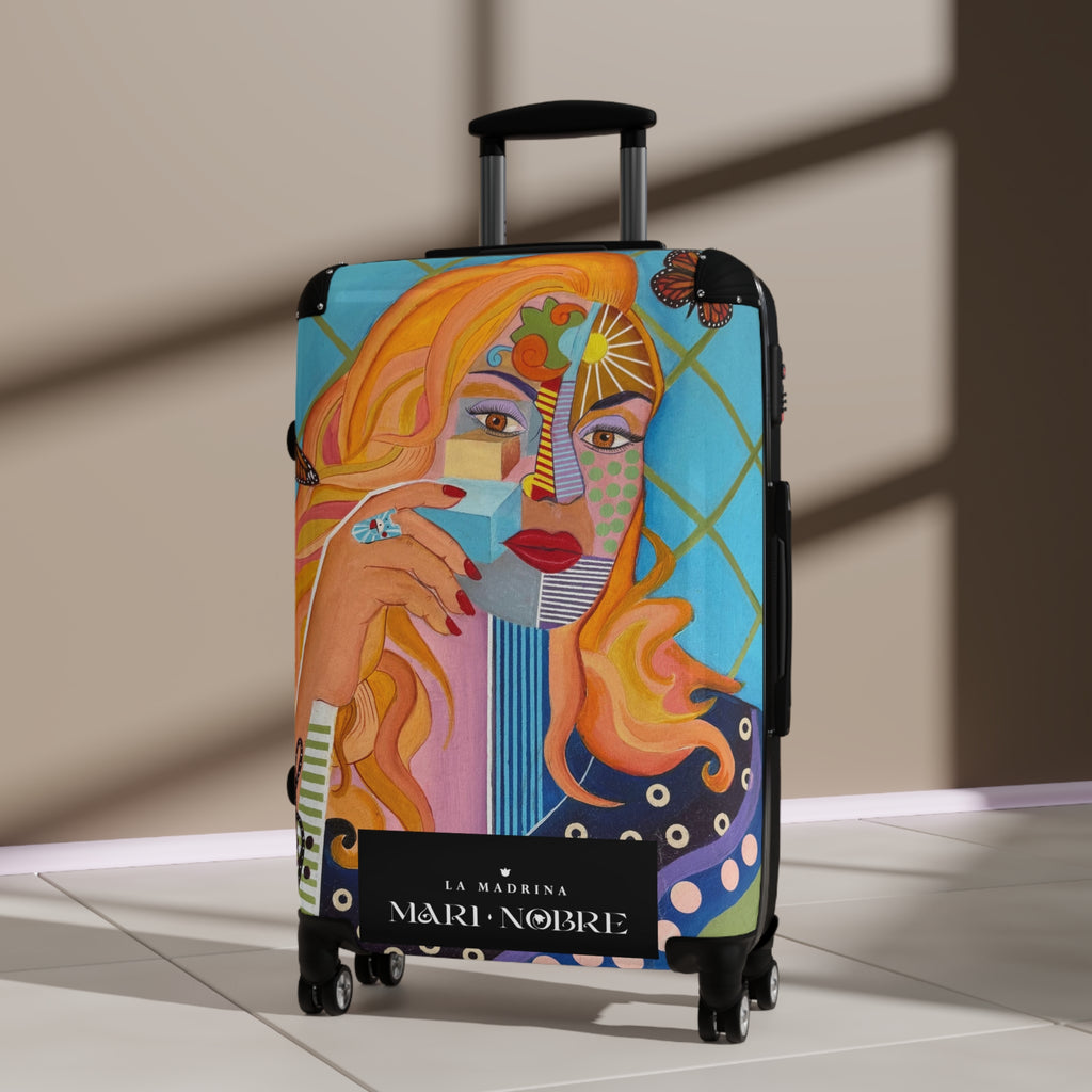 LA MADRINA Artistic Abstract Face Carry-On Suitcase – Colorful Pop Portrait Travel Luggage