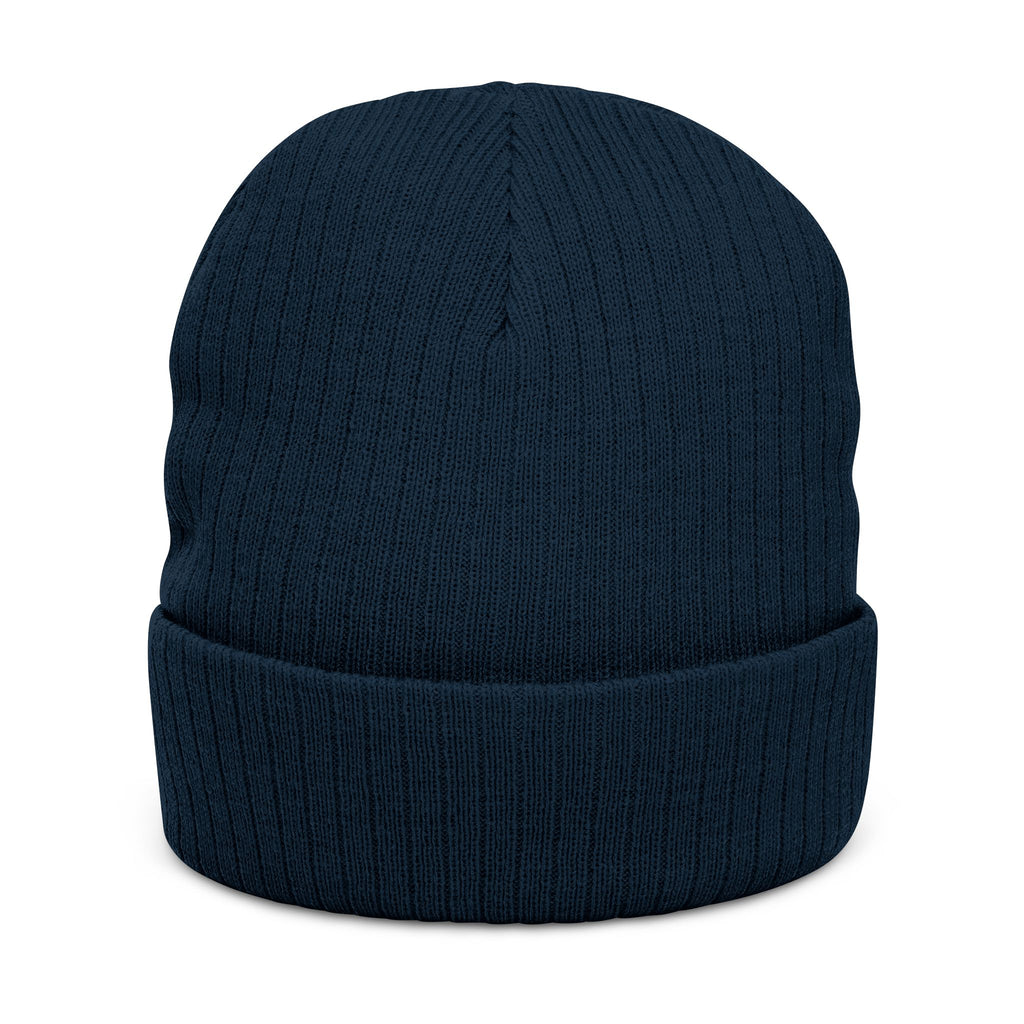 Embroidered Ribbed Beanie — Minimalist Black Knit Hat