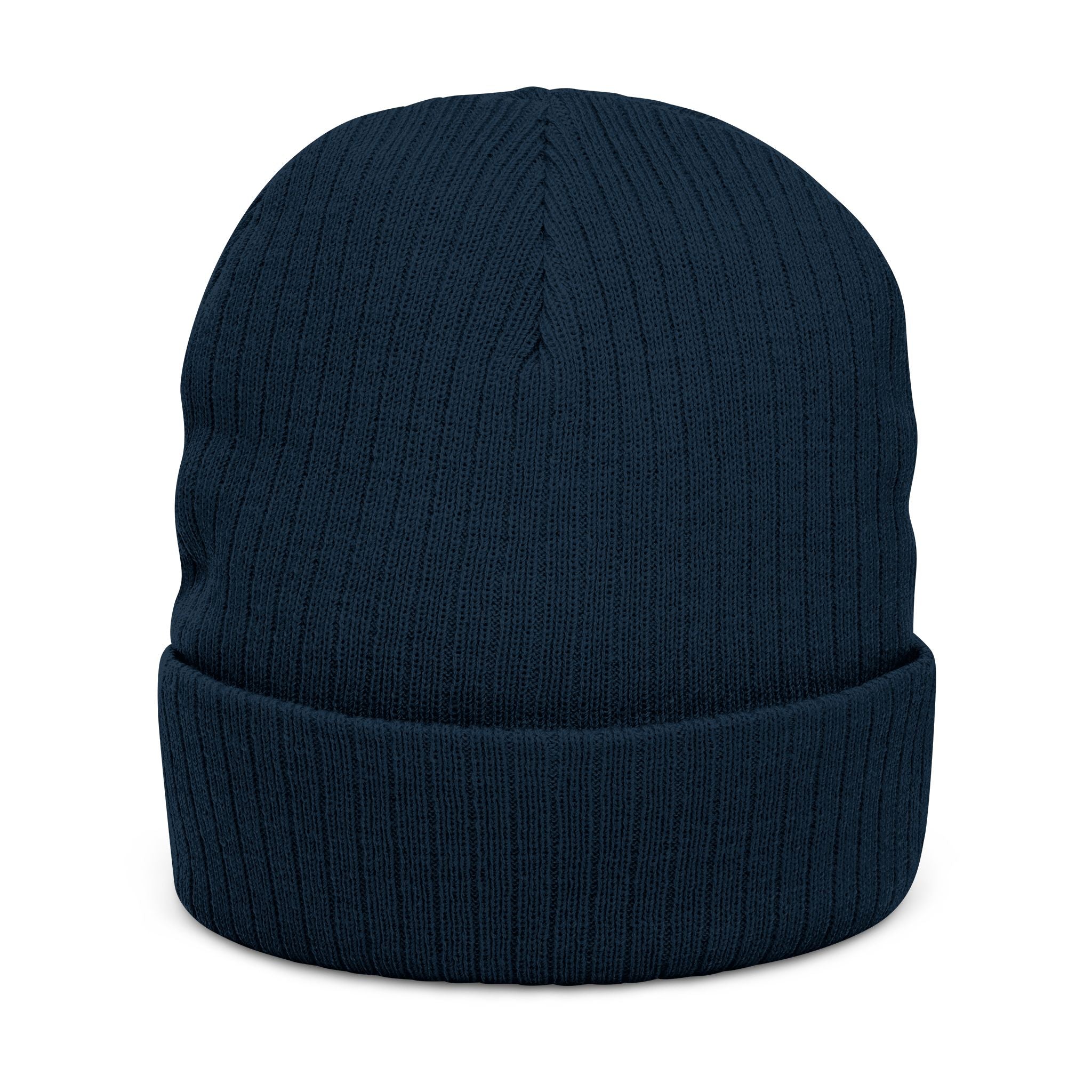 Embroidered Ribbed Beanie — Minimalist Black Knit Hat