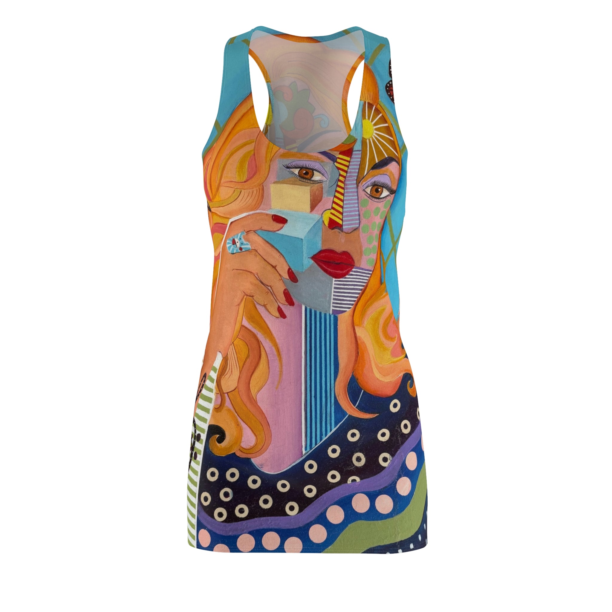 Abstract Femme Racerback Dress — Colorful Portrait All-Over-Print