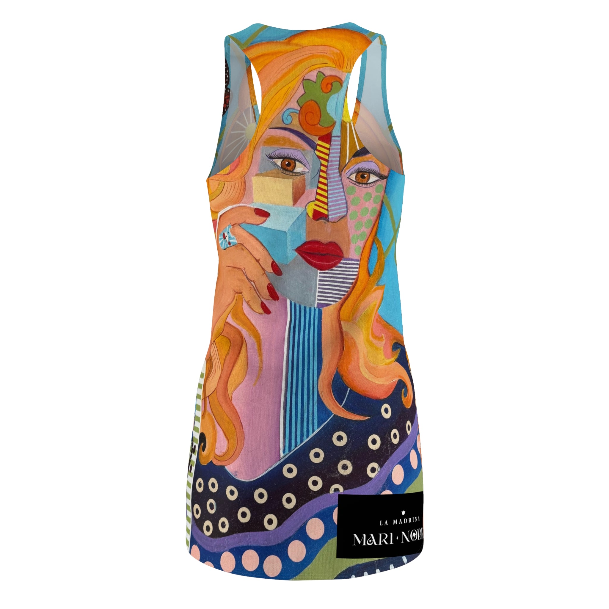 Abstract Femme Racerback Dress — Colorful Portrait All-Over-Print