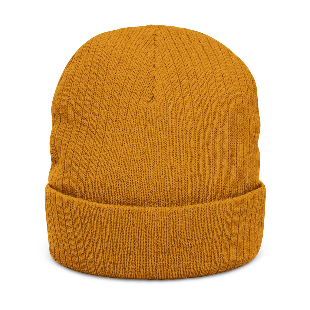 Embroidered Ribbed Beanie — Minimalist Black Knit Hat