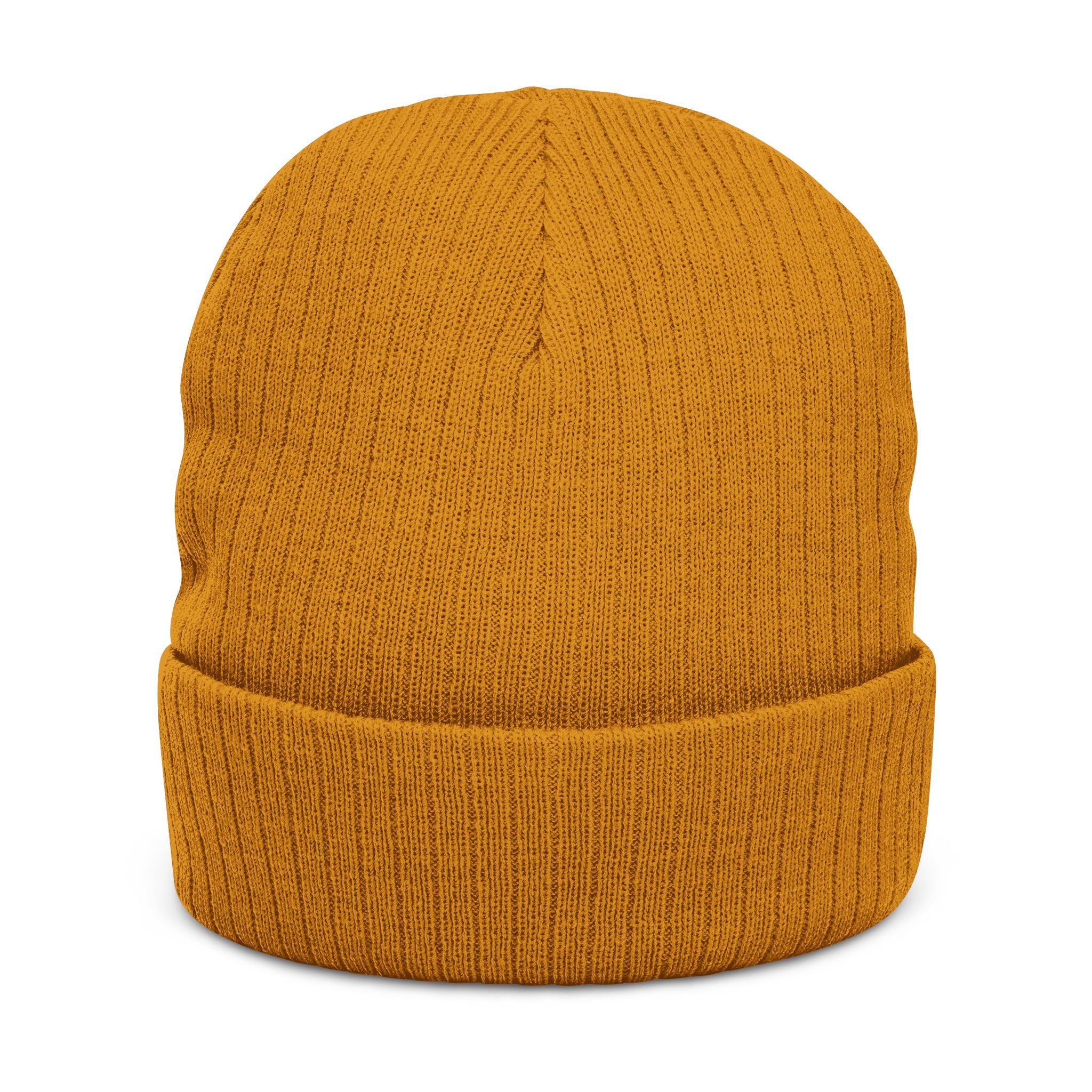 Embroidered Ribbed Beanie — Minimalist Black Knit Hat