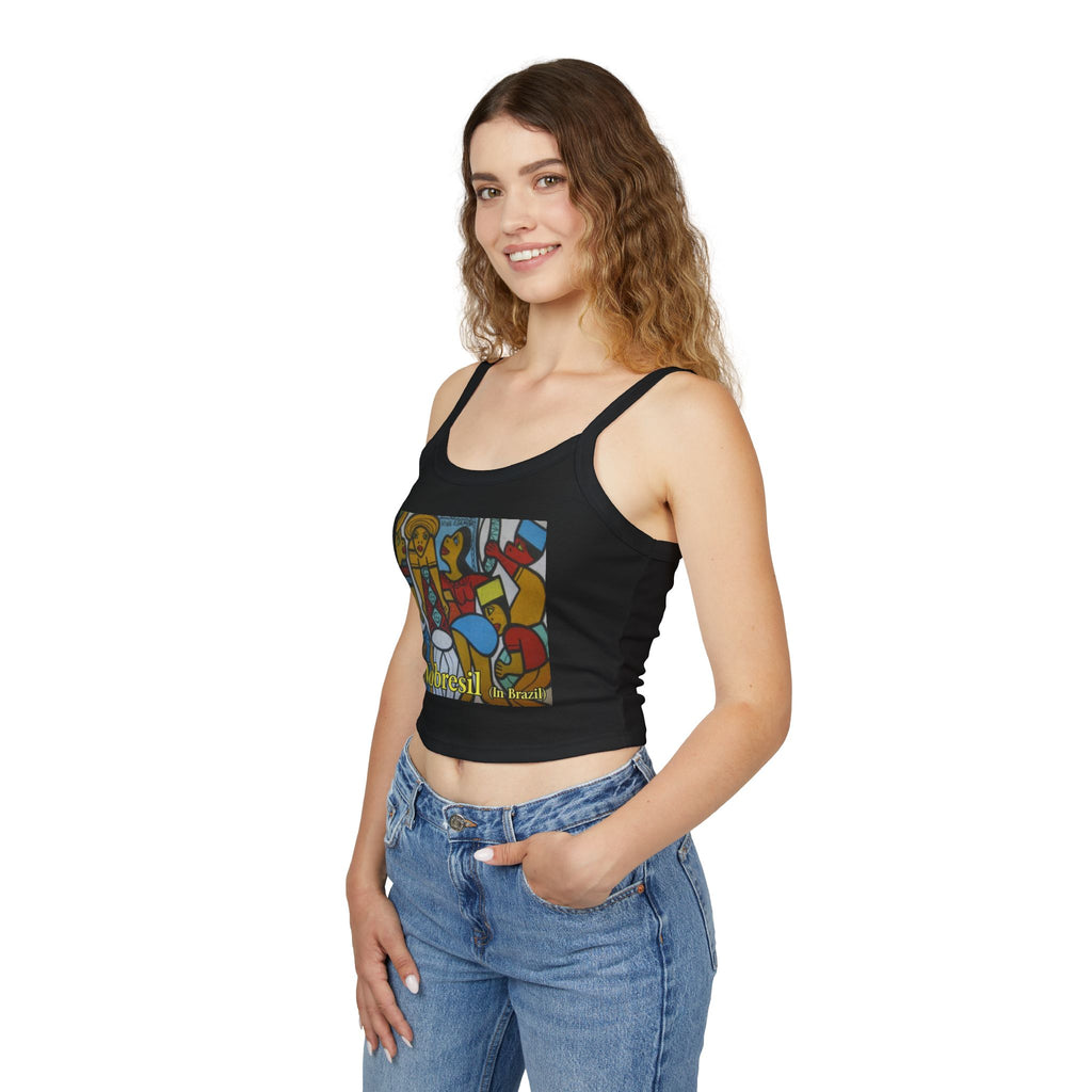 Spaghetti Tank Top — Colorful 'Nobresil in Brazil' Artwork Crop Tank