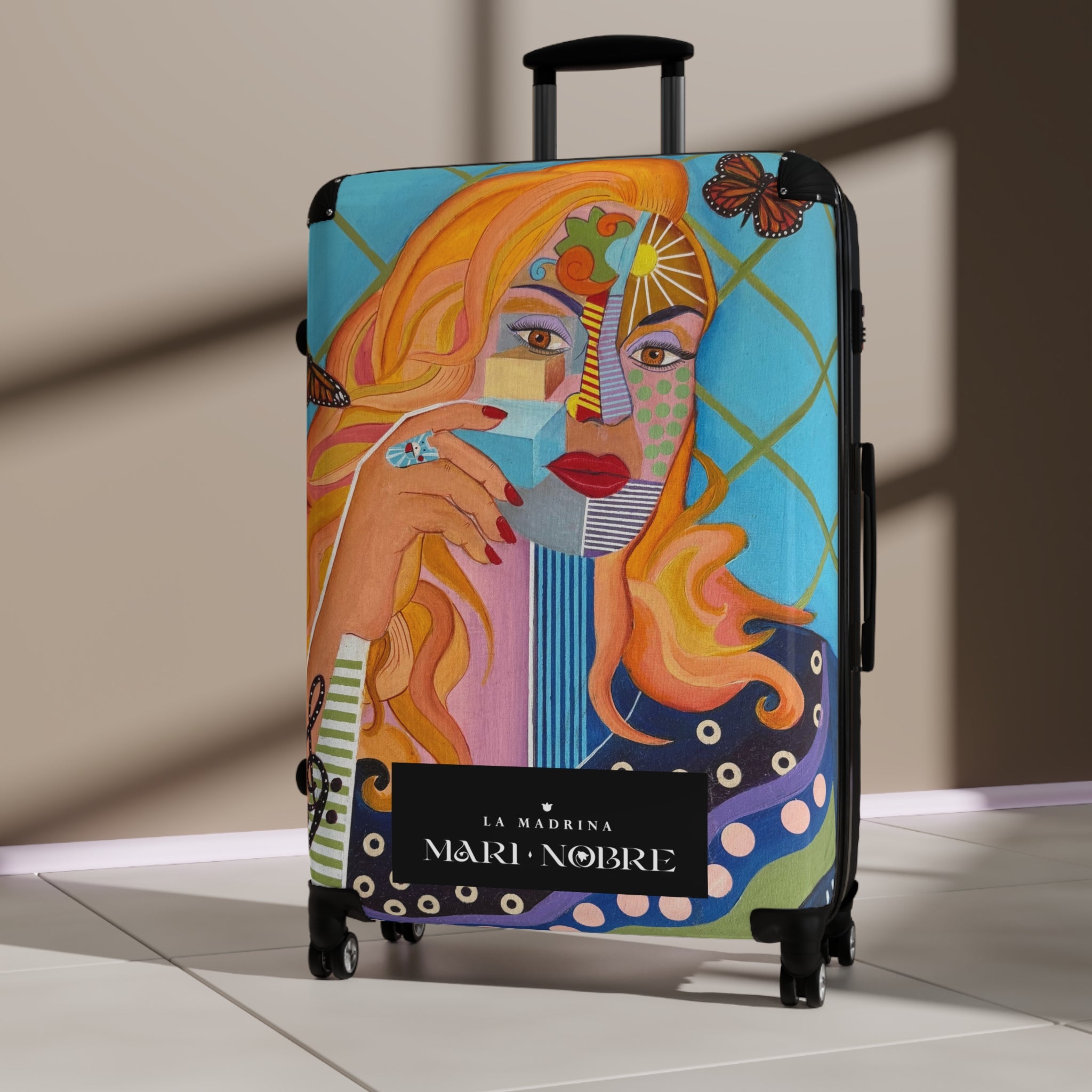 LA MADRINA Artistic Abstract Face Carry-On Suitcase – Colorful Pop Portrait Travel Luggage