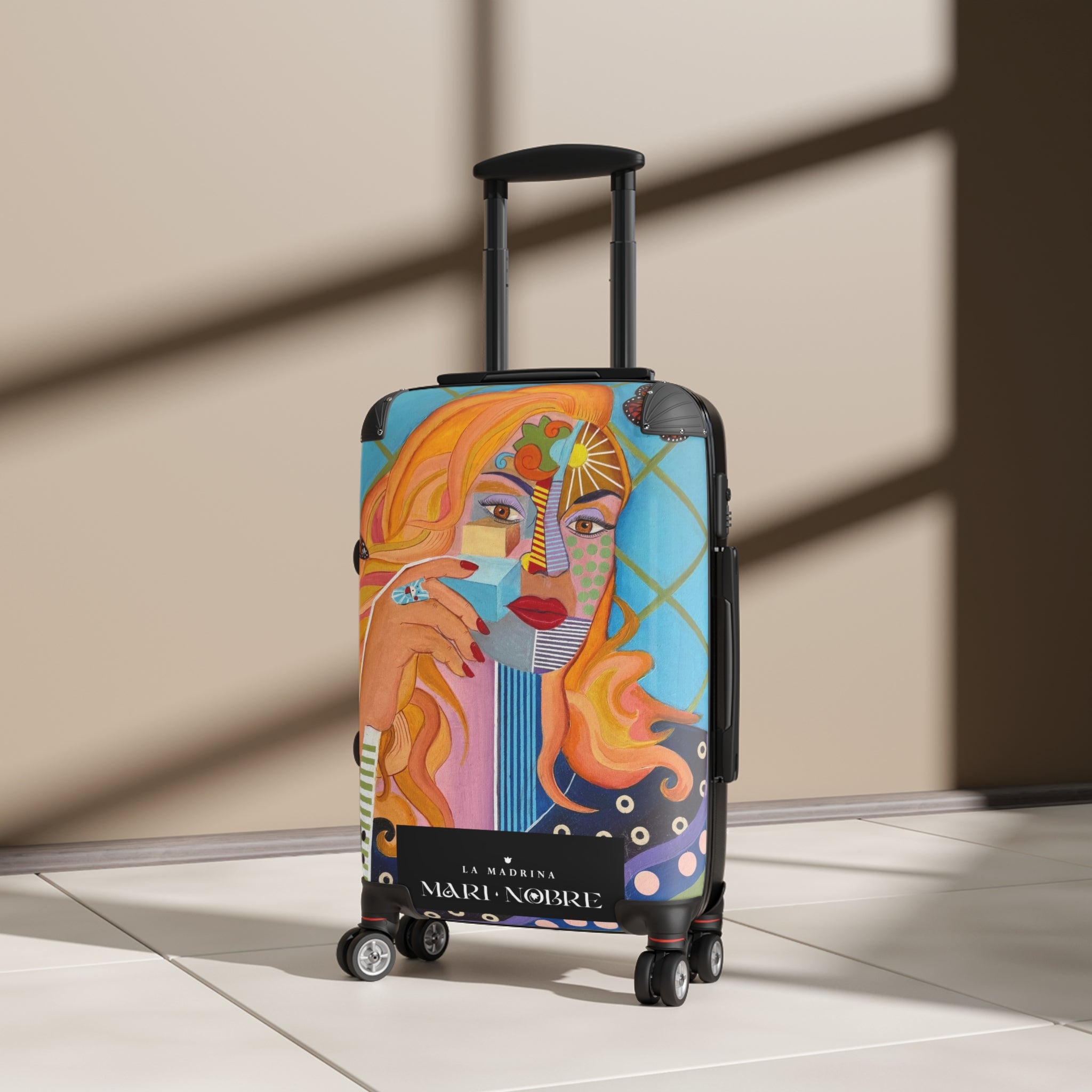 LA MADRINA Artistic Abstract Face Carry-On Suitcase – Colorful Pop Portrait Travel Luggage