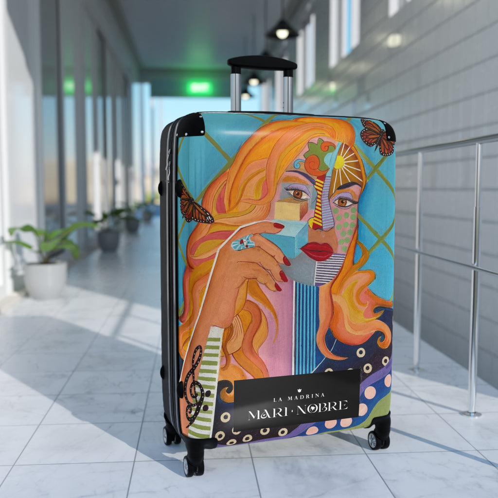 LA MADRINA Artistic Abstract Face Carry-On Suitcase – Colorful Pop Portrait Travel Luggage