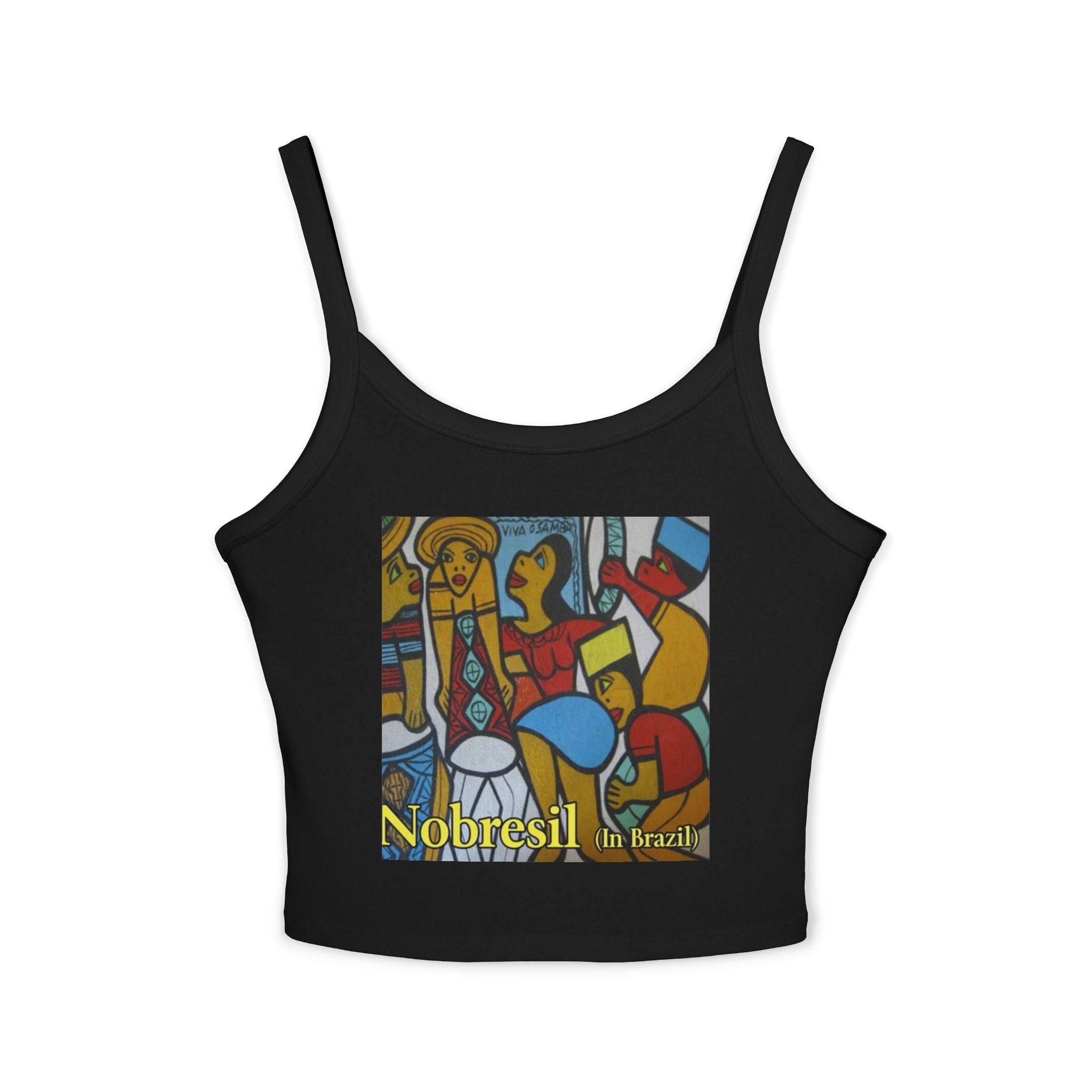 Spaghetti Tank Top — Colorful 'Nobresil in Brazil' Artwork Crop Tank