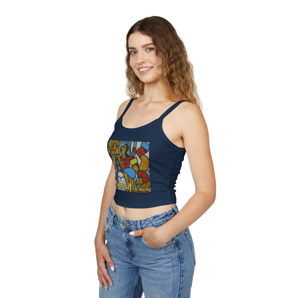 Spaghetti Tank Top — Colorful 'Nobresil in Brazil' Artwork Crop Tank