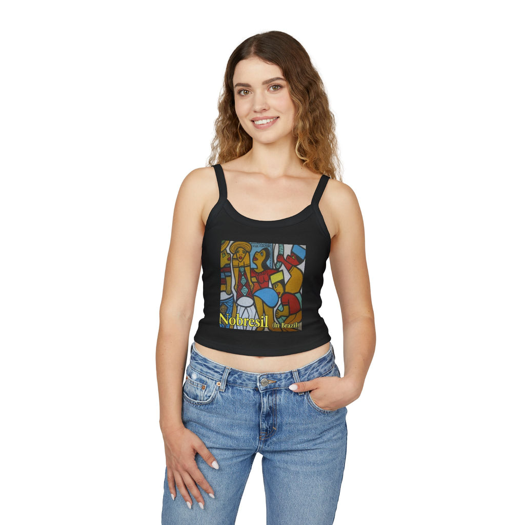 Spaghetti Tank Top — Colorful 'Nobresil in Brazil' Artwork Crop Tank