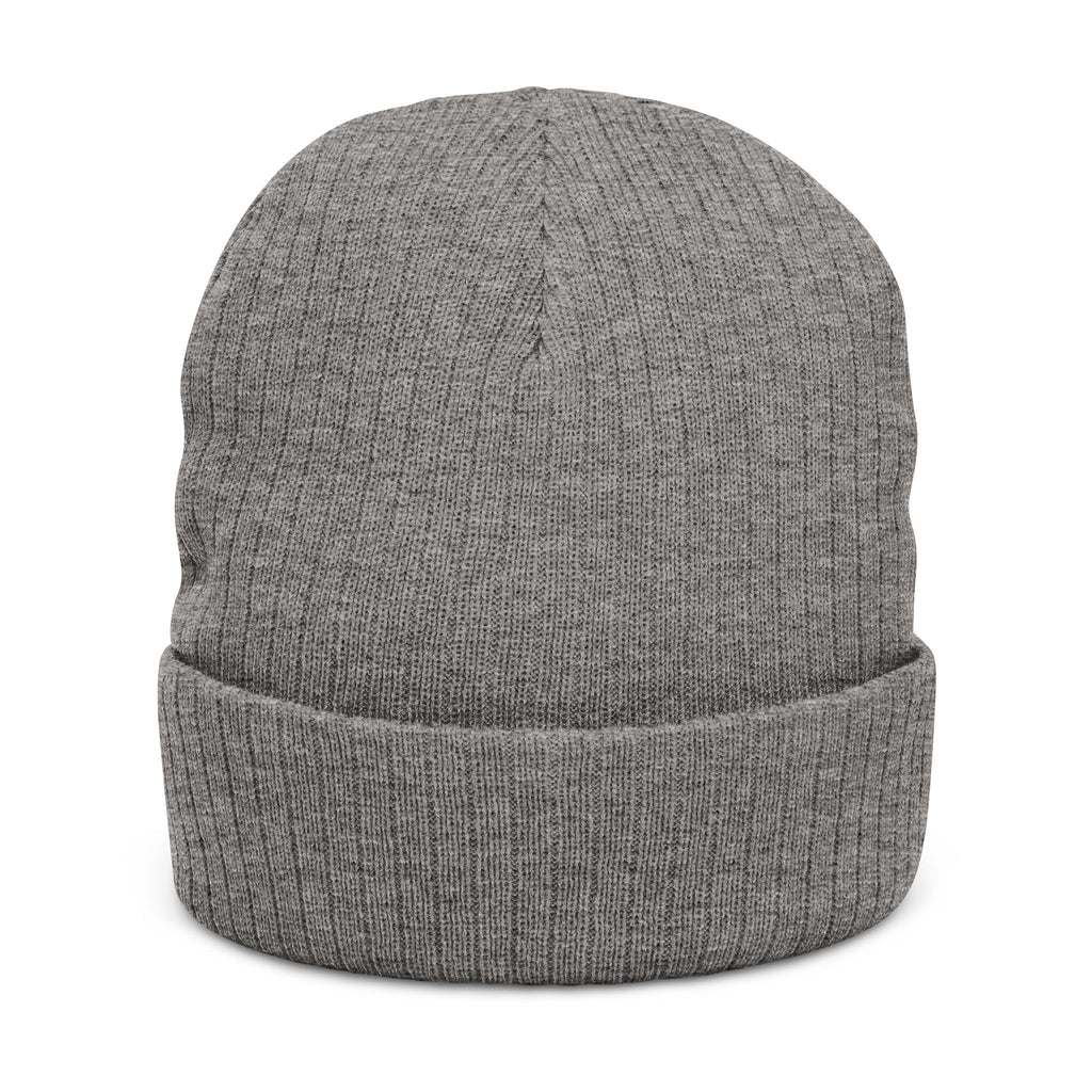 Embroidered Ribbed Beanie — Minimalist Black Knit Hat