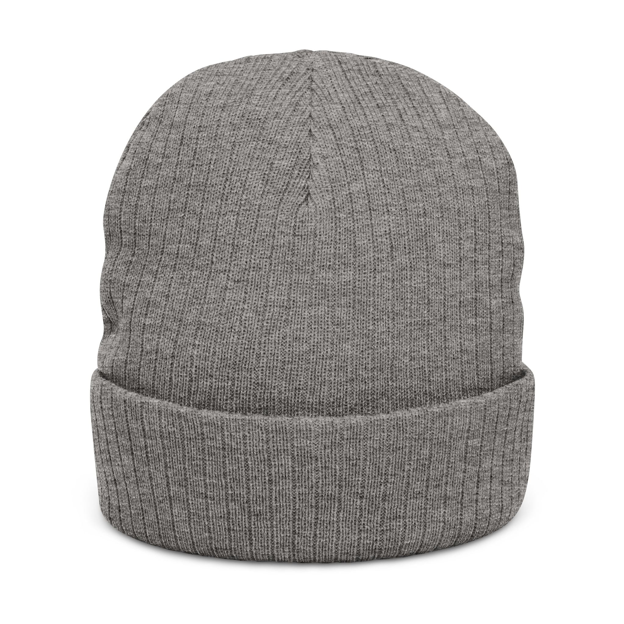 Embroidered Ribbed Beanie — Minimalist Black Knit Hat