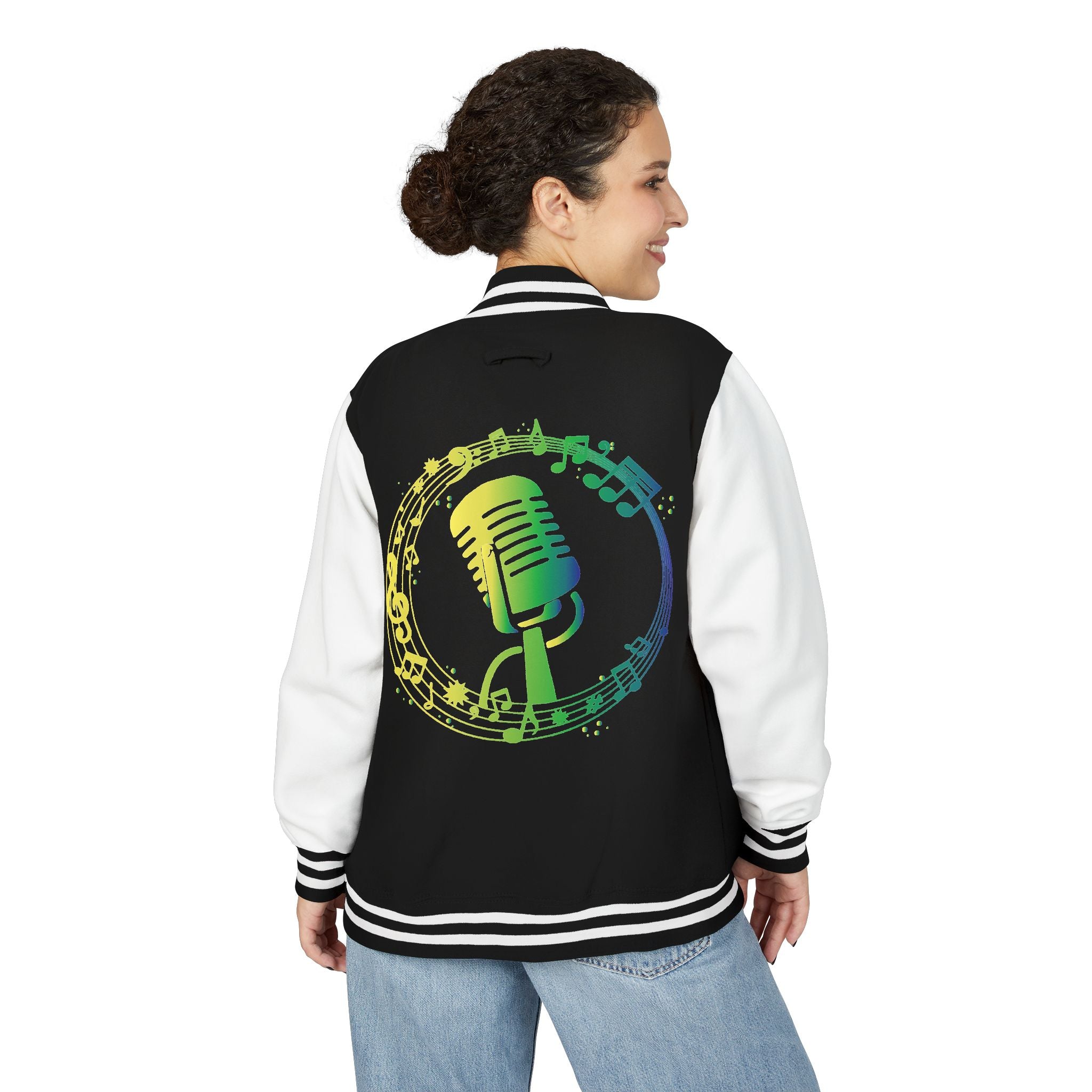 "LA MADRINA" Broadcast Microphone Letterman Jacket – Retro Podcast Varsity Jacket