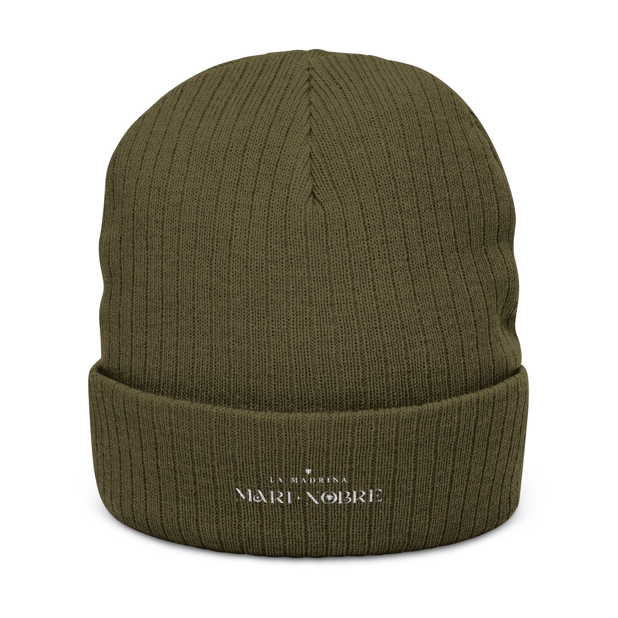 Embroidered Ribbed Beanie — Minimalist Black Knit Hat