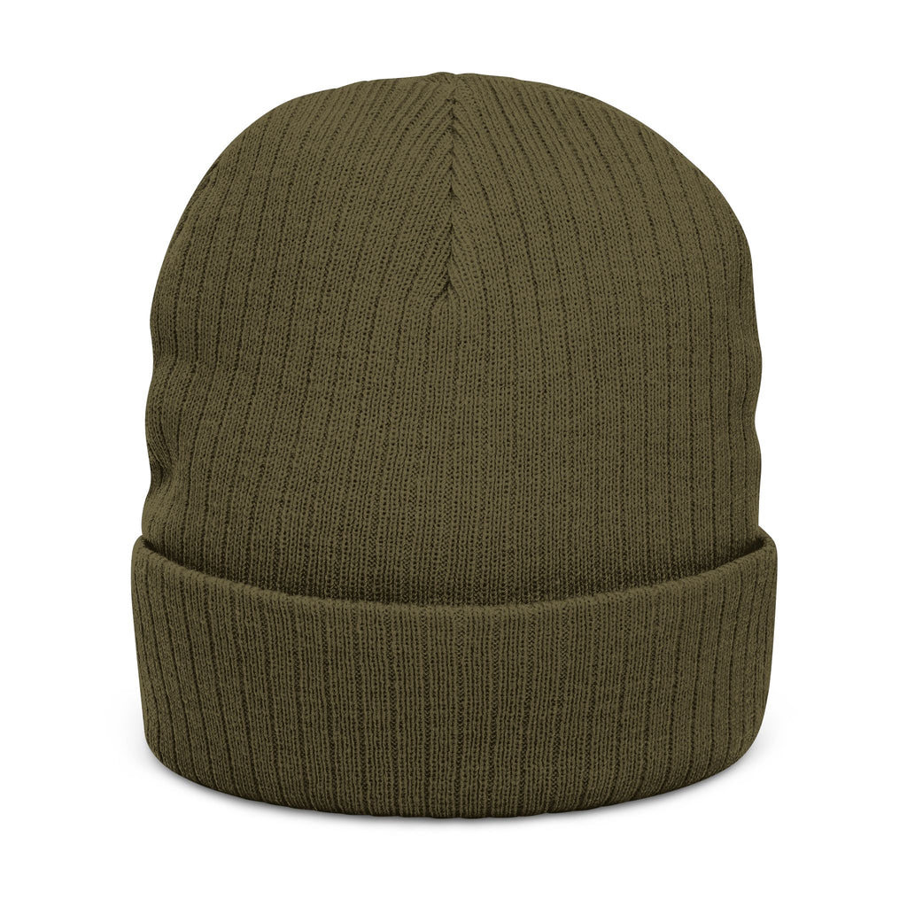 Embroidered Ribbed Beanie — Minimalist Black Knit Hat