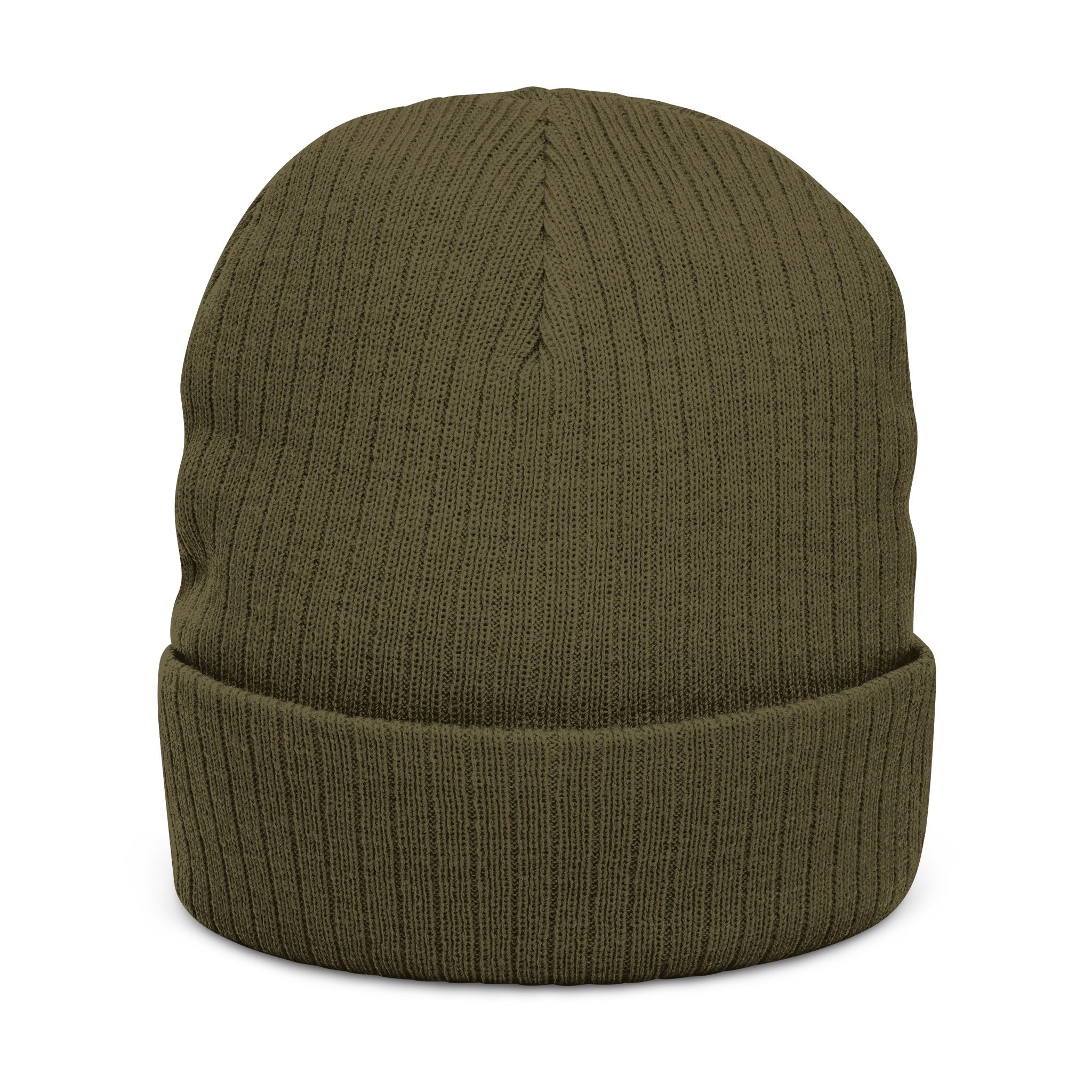 Embroidered Ribbed Beanie — Minimalist Black Knit Hat