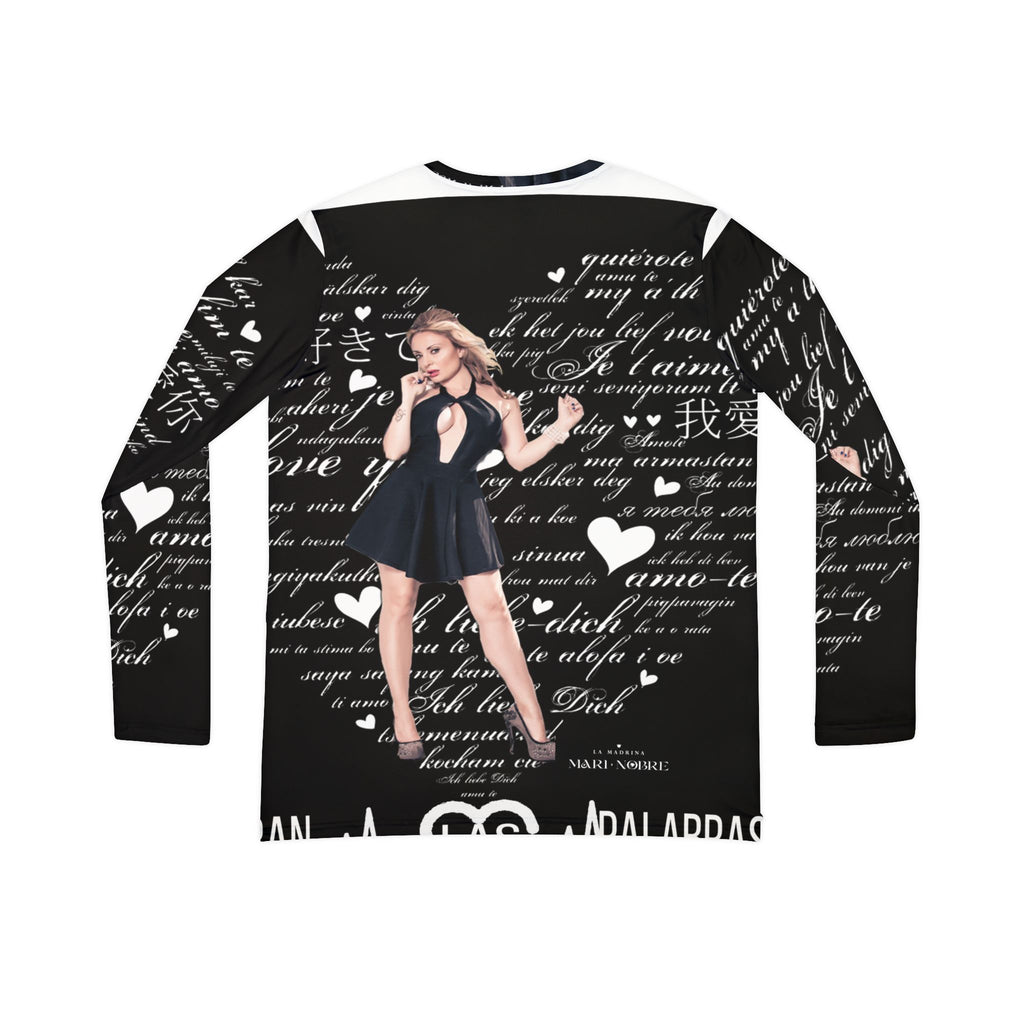 Romantic Script V-Neck Long Sleeve — Vintage Pinup Love Print