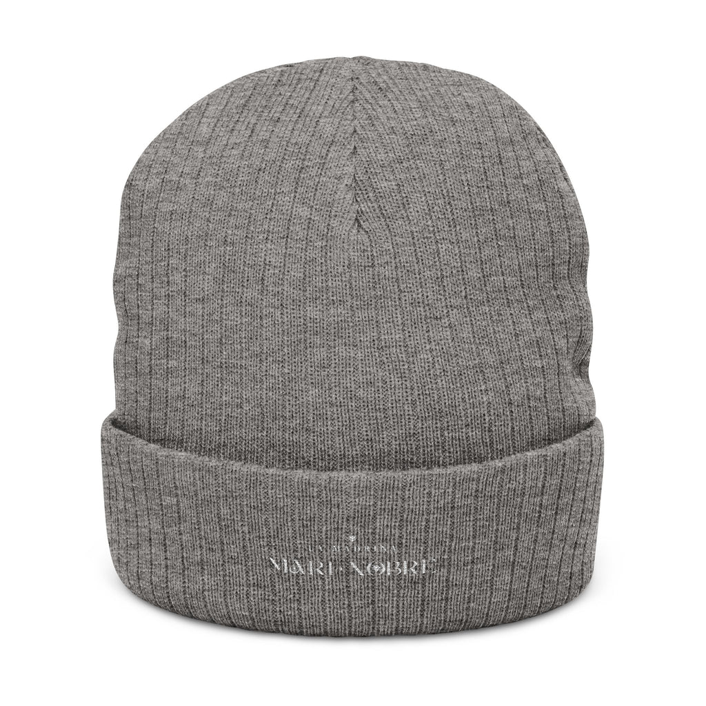 Embroidered Ribbed Beanie — Minimalist Black Knit Hat
