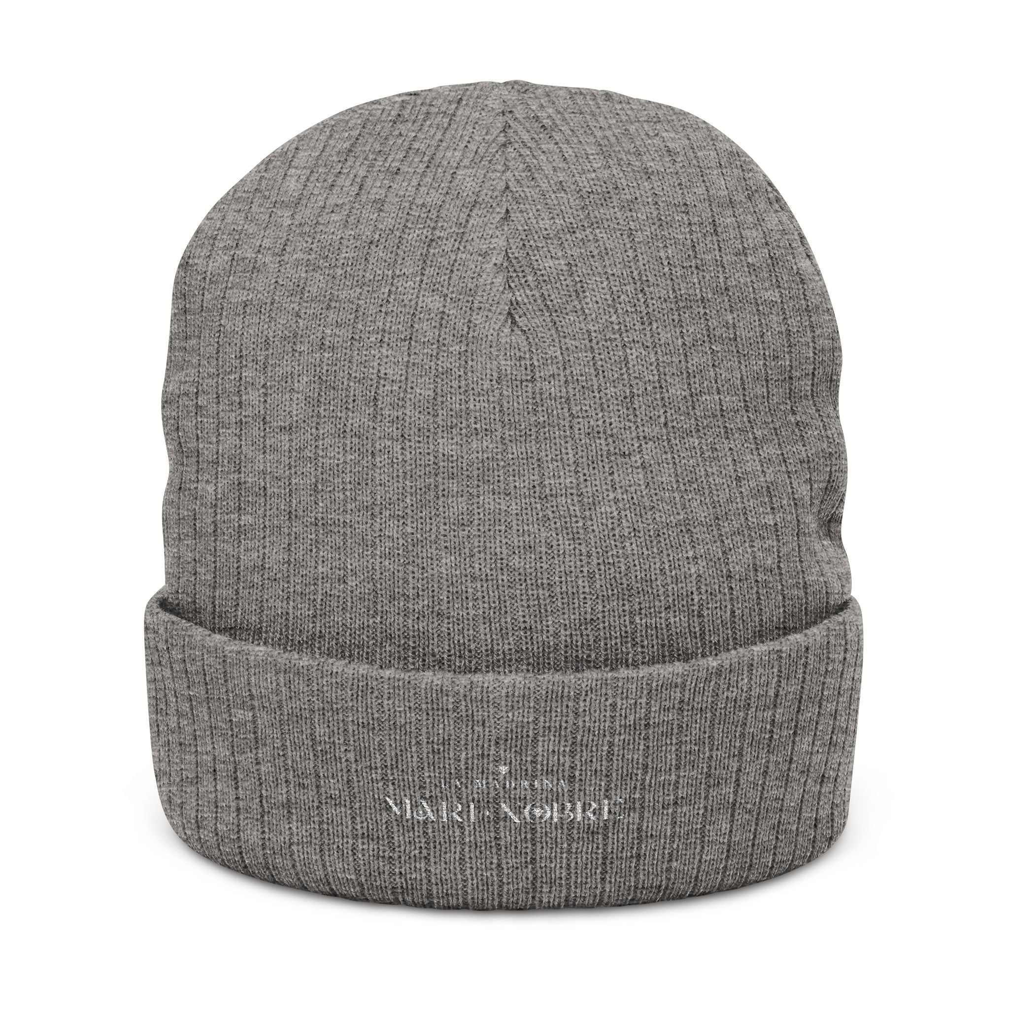 Embroidered Ribbed Beanie — Minimalist Black Knit Hat